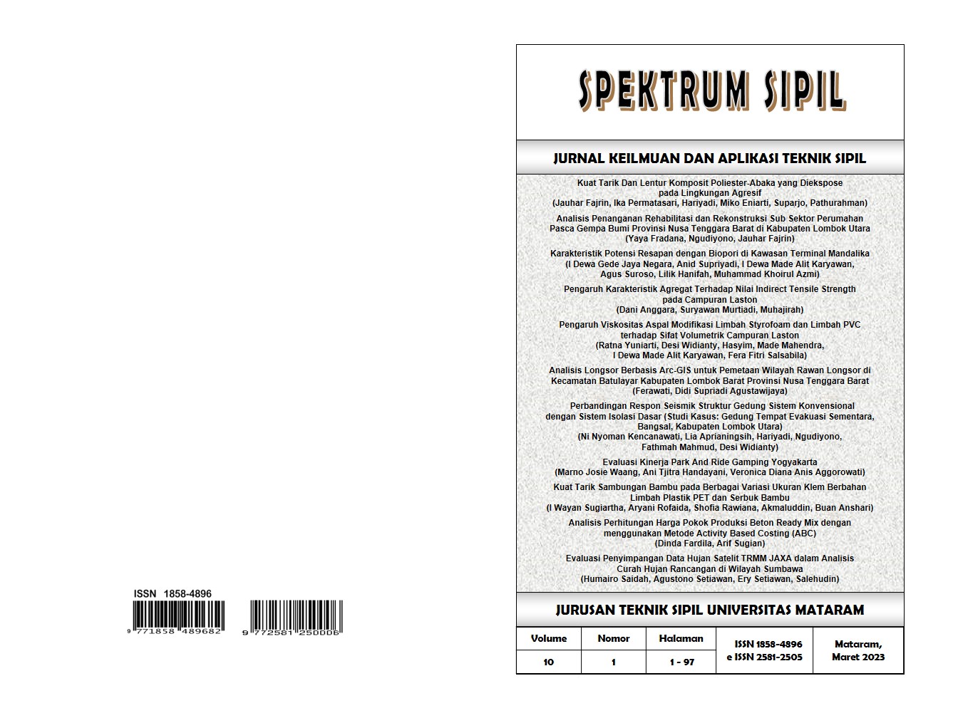 					View Vol. 10 No. 1 (2023): SPEKTRUM SIPIL
				