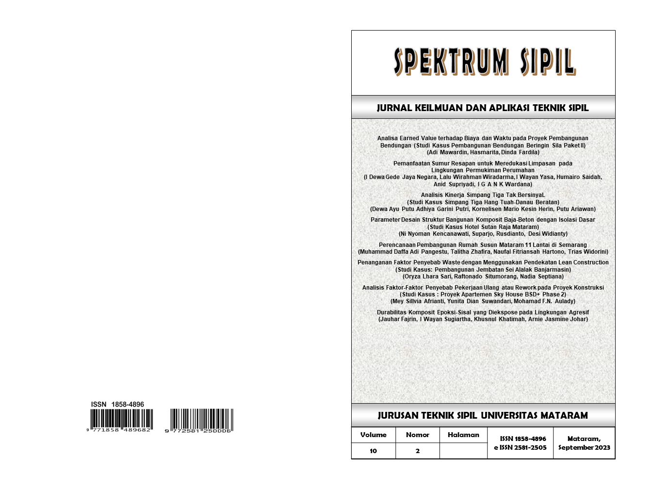 					View Vol. 10 No. 2 (2023): SPEKTRUM SIPIL
				
