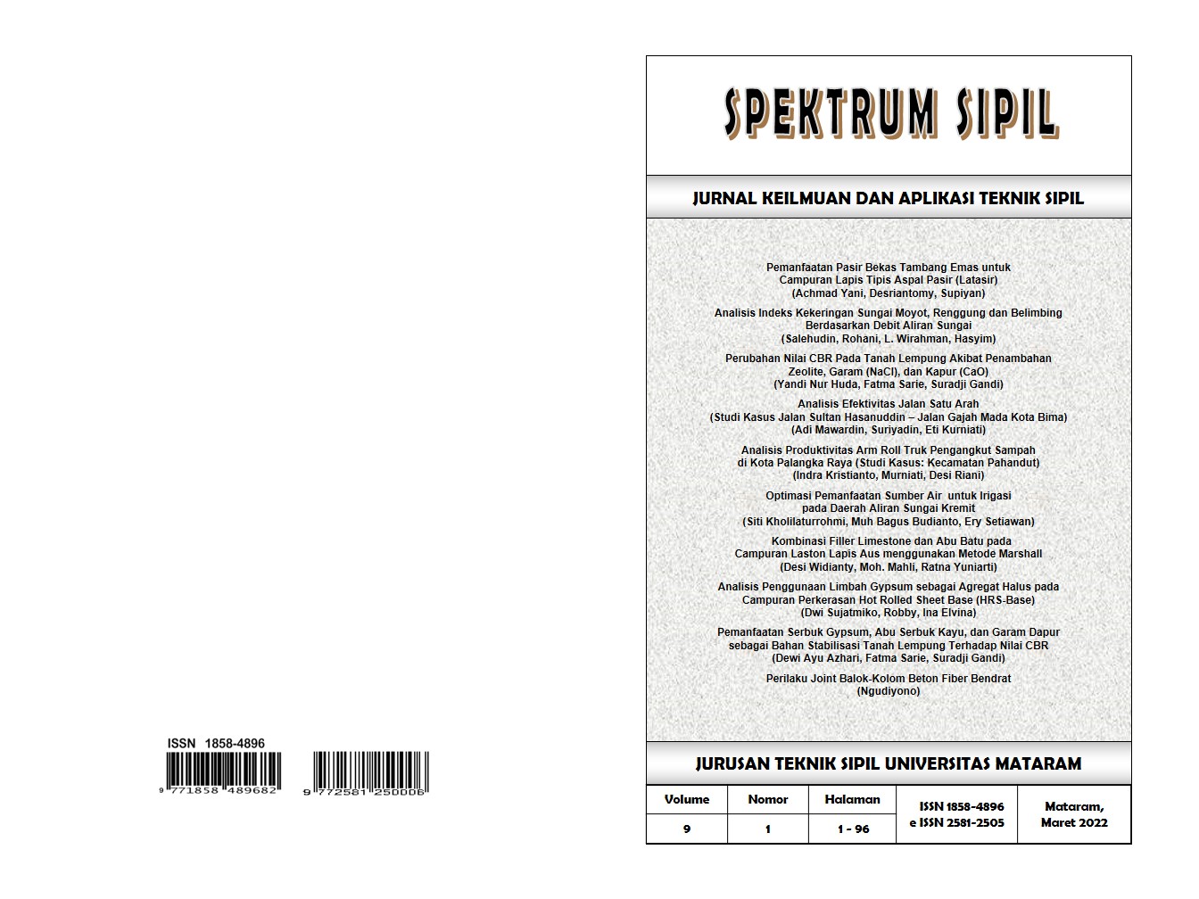 					View Vol. 9 No. 1 (2022): SPEKTRUM SIPIL
				